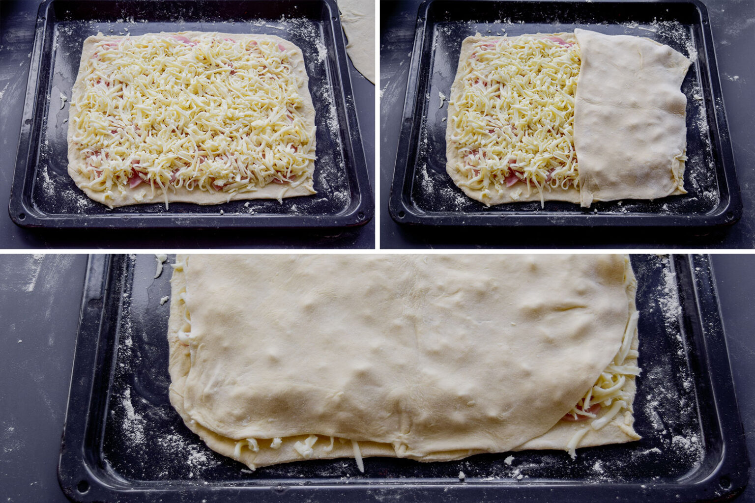 Пирог с ветчиной, сыром и творогом